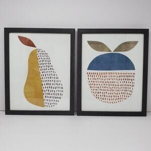 Melrose Set Of 2 Pear And Apple Prints With Grey plastic frames 14.25"x11 5"